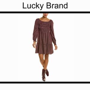 Lucky Brand Smocked Dress Plaid Red Black White Womens XL Soft